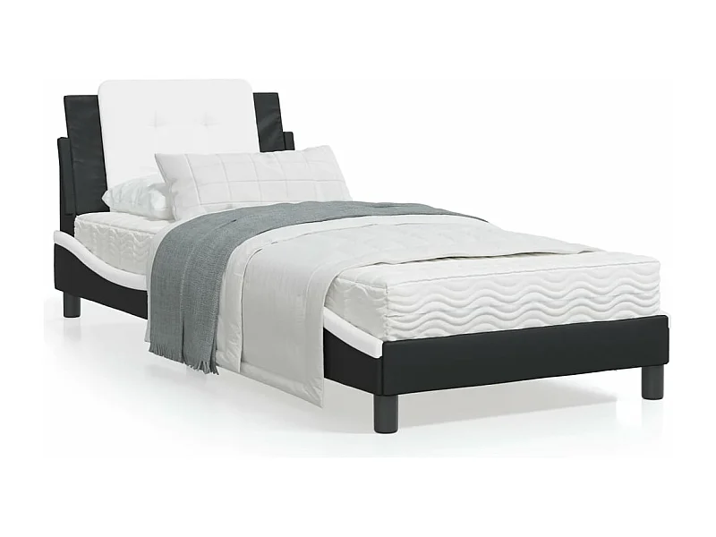 Cama con cabecero cuero sintético negro y blanco 80x200 cm