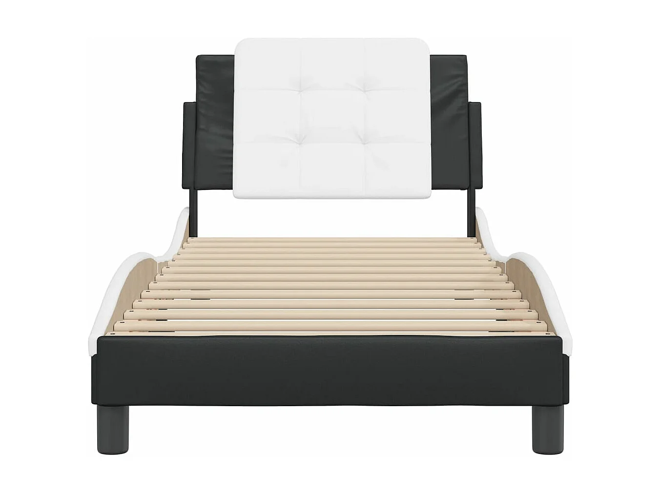 Estrutura cama c/ cabeceira couro artif. 80x200 cm preto/branco