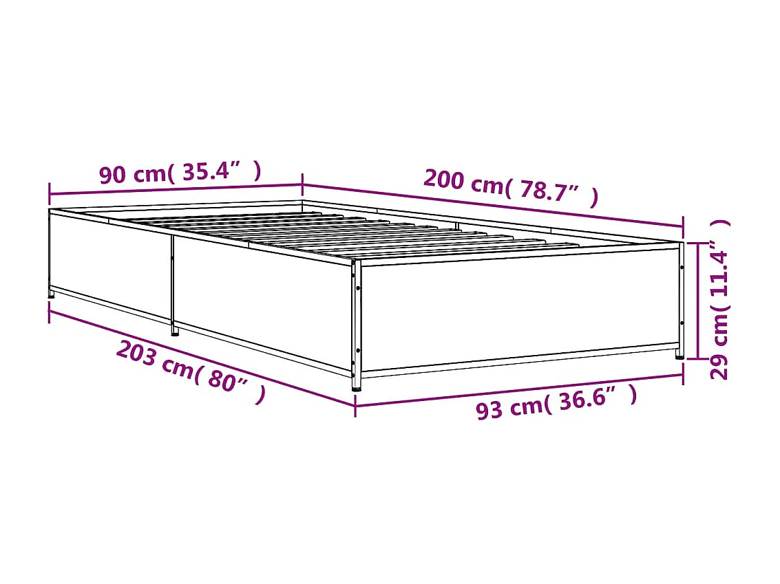 Estrutura de cama derivados de madeira e metal cinzento sonoma