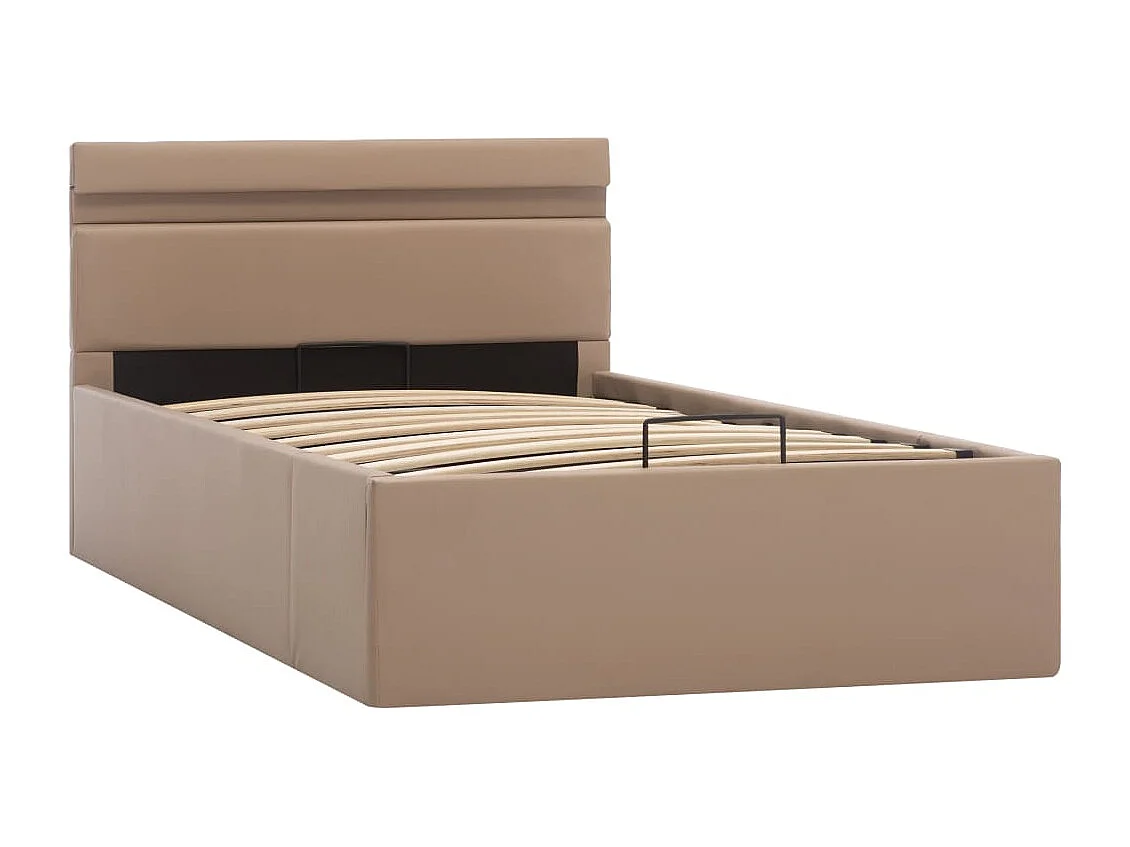 Cadre de lit à rangement et LED Cappuccino Similicuir 90x200 cm