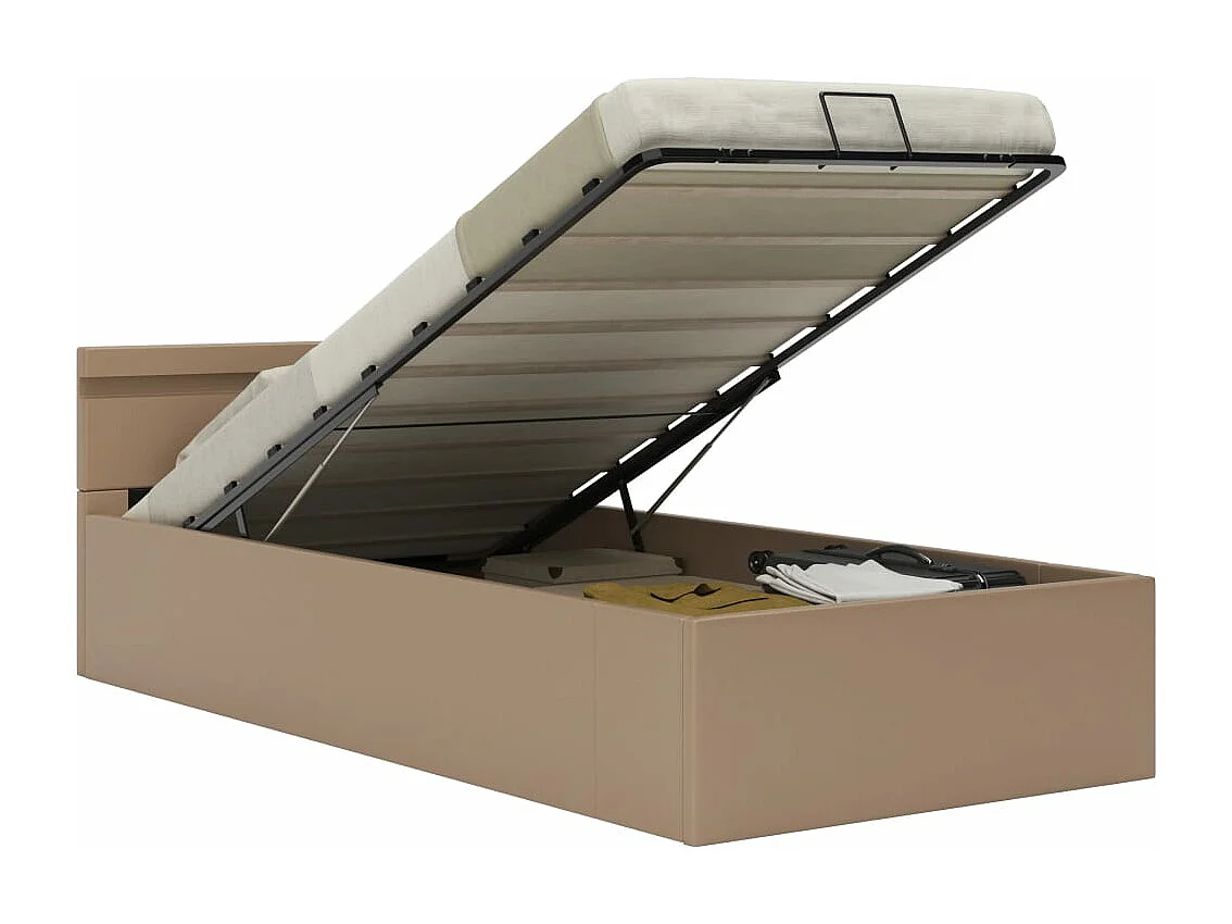 Cama canapé hidráulica LED cuero sintético capuchino 90x200 cm