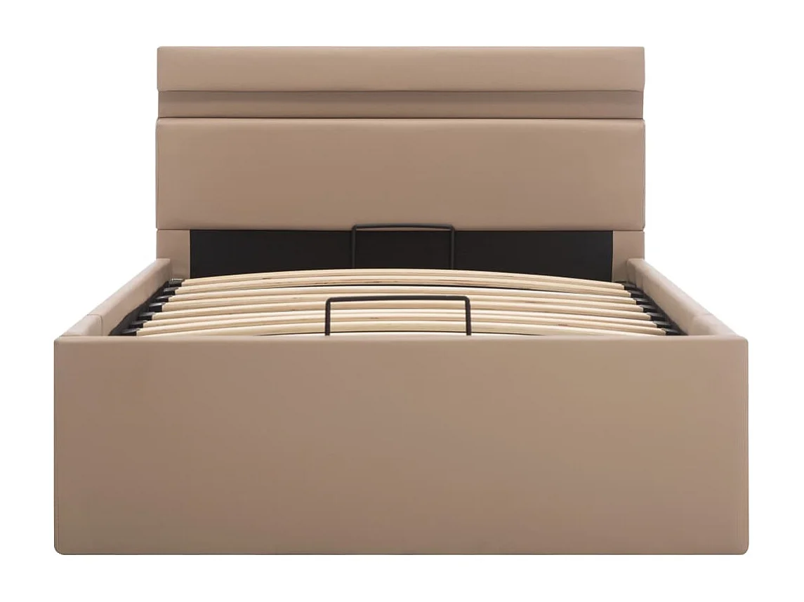 Cama canapé hidráulica LED cuero sintético capuchino 90x200 cm