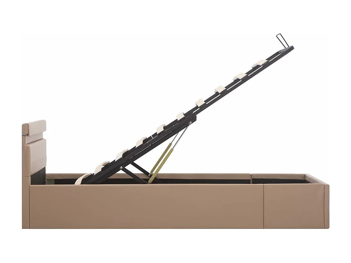 Cama canapé hidráulica LED cuero sintético capuchino 90x200 cm