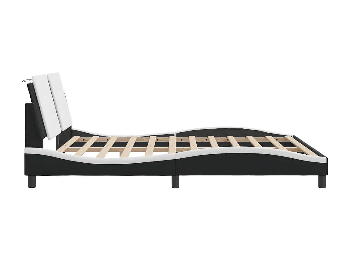 Estructura de cama con luz LED cuero PE negro blanco 180x200 cm