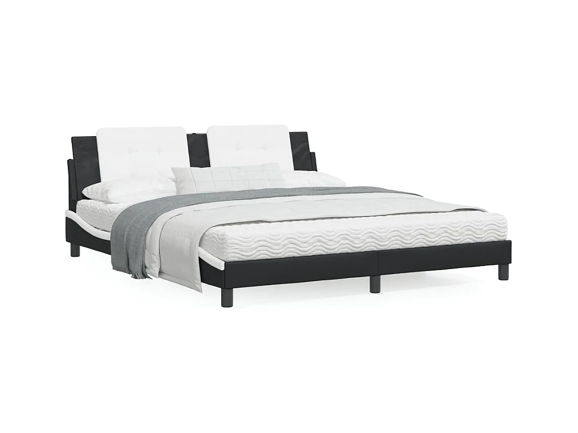 Estrutura cama c/ luzes LED 180x200cm couro artif. preto/branco