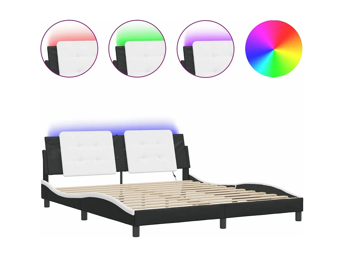 Estructura de cama con luz LED cuero PE negro blanco 180x200 cm