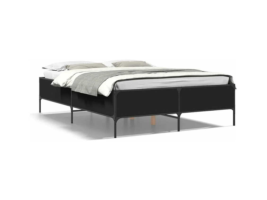 Estructura de cama madera de ingeniería y metal negro 160x200cm