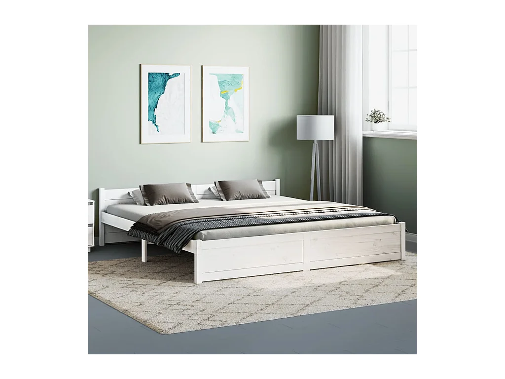 Cadre de lit Blanc Bois massif 180x200 cm Super King