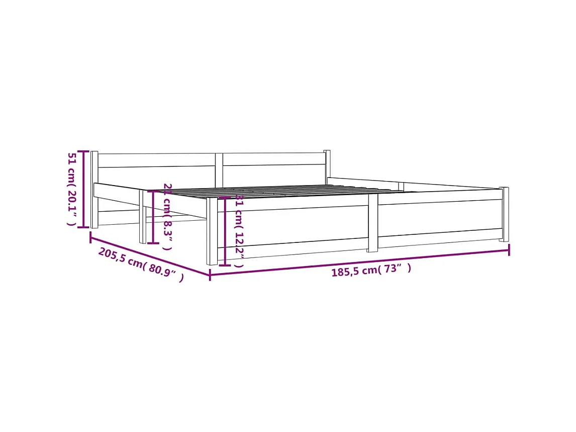 Cadre de lit Blanc Bois massif 180x200 cm Super King