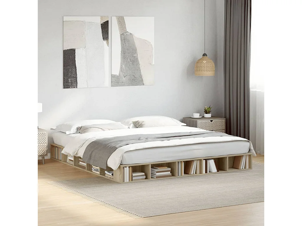 Estructura de cama madera de ingeniería roble Sonoma 200x200 cm