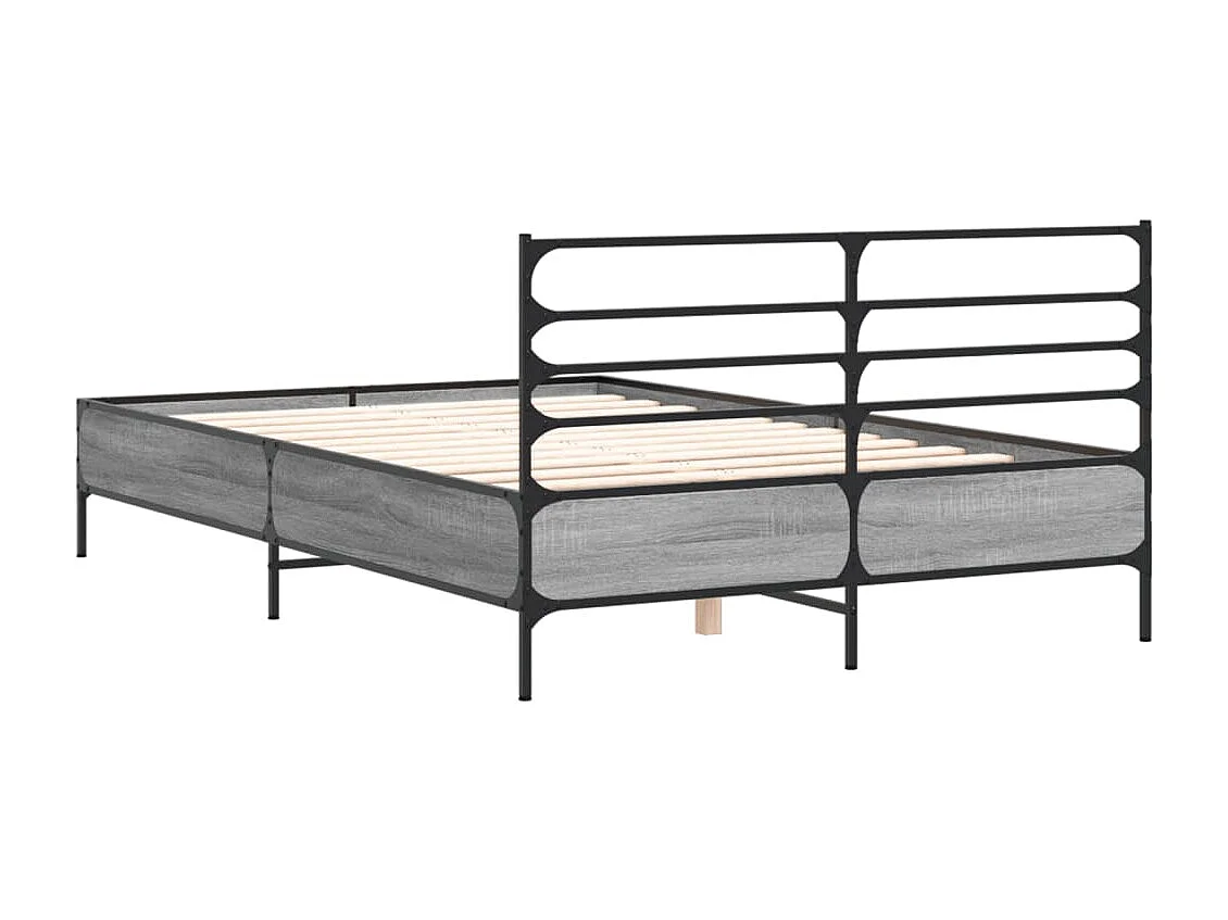 Estructura cama madera ingeniería metal gris Sonoma 135x190 cm