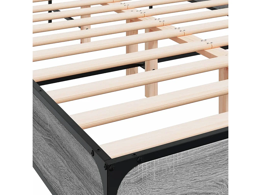 Estructura cama madera ingeniería metal gris Sonoma 135x190 cm