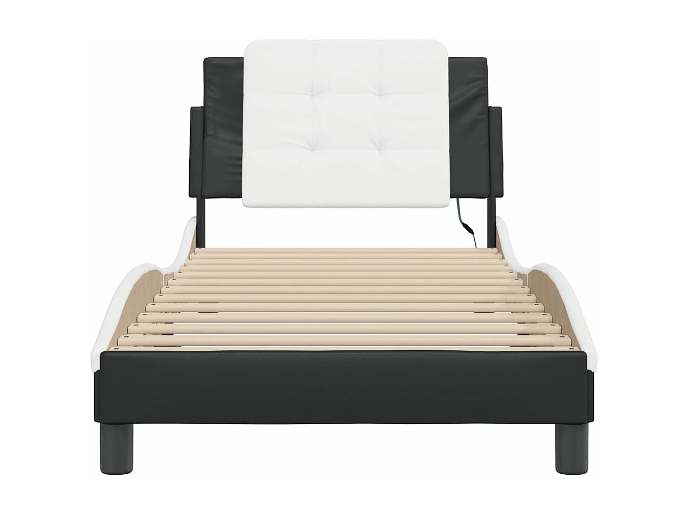 Estructura cama con LED cuero sintético negro y blanco 90x190cm