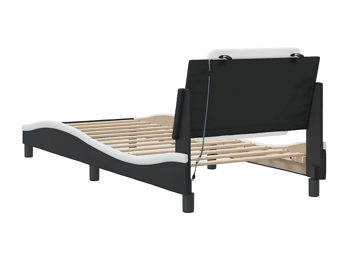 Estructura cama con LED cuero sintético negro y blanco 90x190cm
