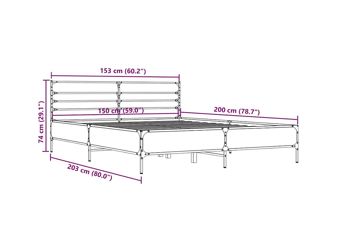 Estructura de cama madera de ingeniería y metal negro 150x200cm