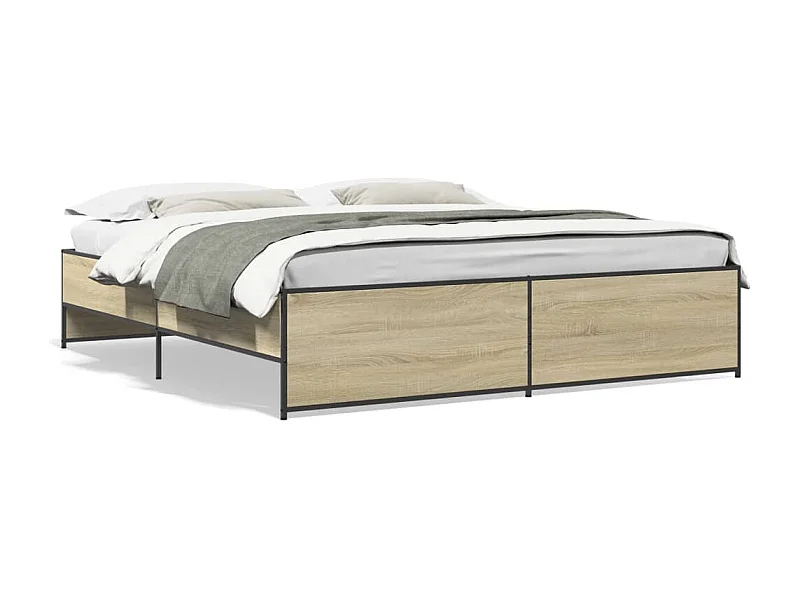 Estructura cama madera ingeniería metal roble Sonoma 180x200 cm