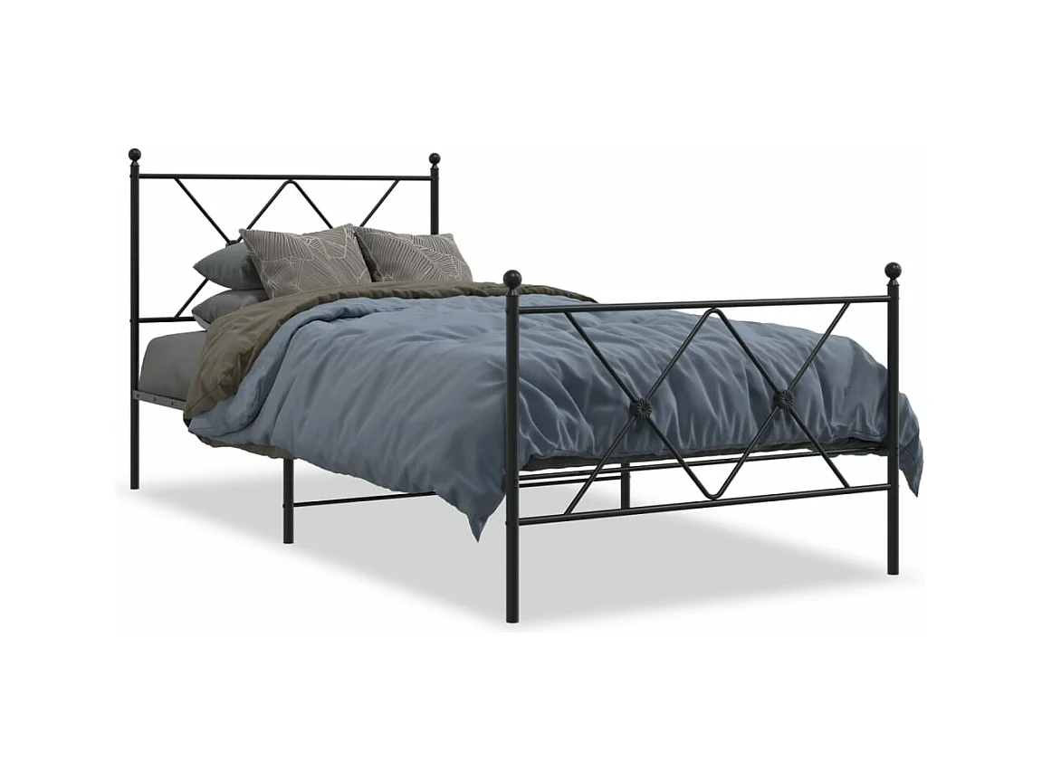 Estrutura de cama com cabeceira e pés 90x200 cm metal preto