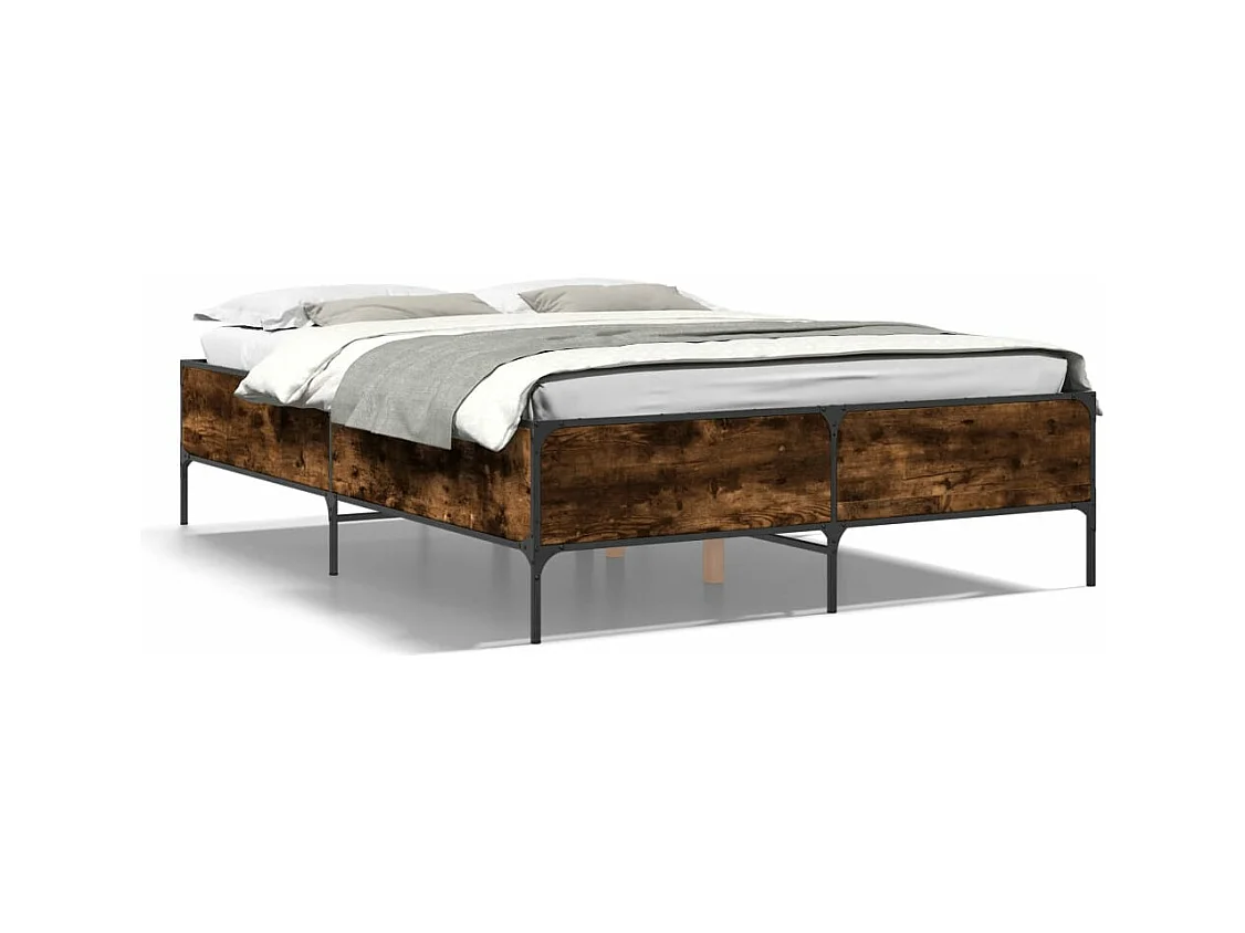 Cadre de lit chêne fumé 140x190 cm bois d'ingénierie et métal