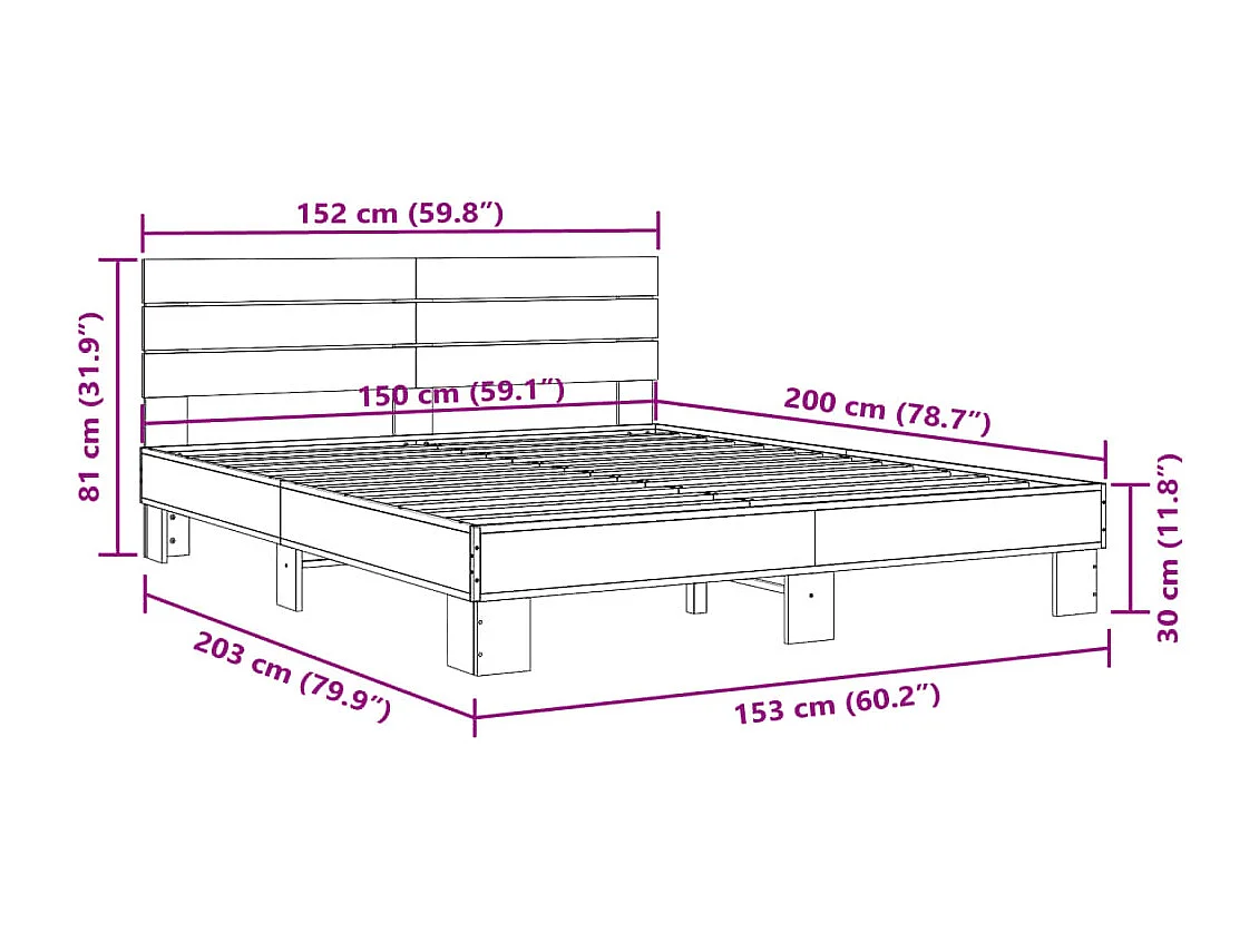 Estrutura de cama 150x200 cm derivados de madeira/metal preto