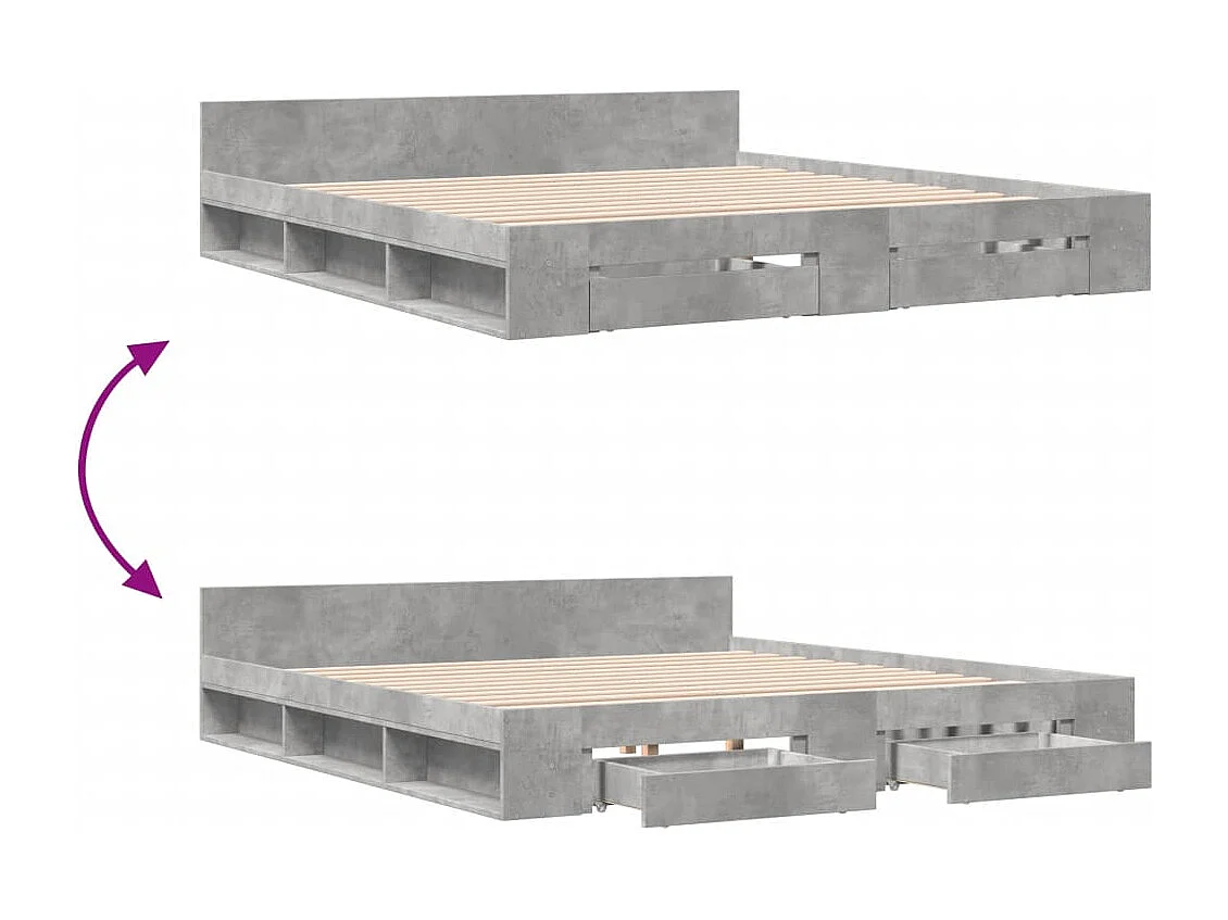 Cama con cajones madera ingeniería gris hormigón 200x200 cm