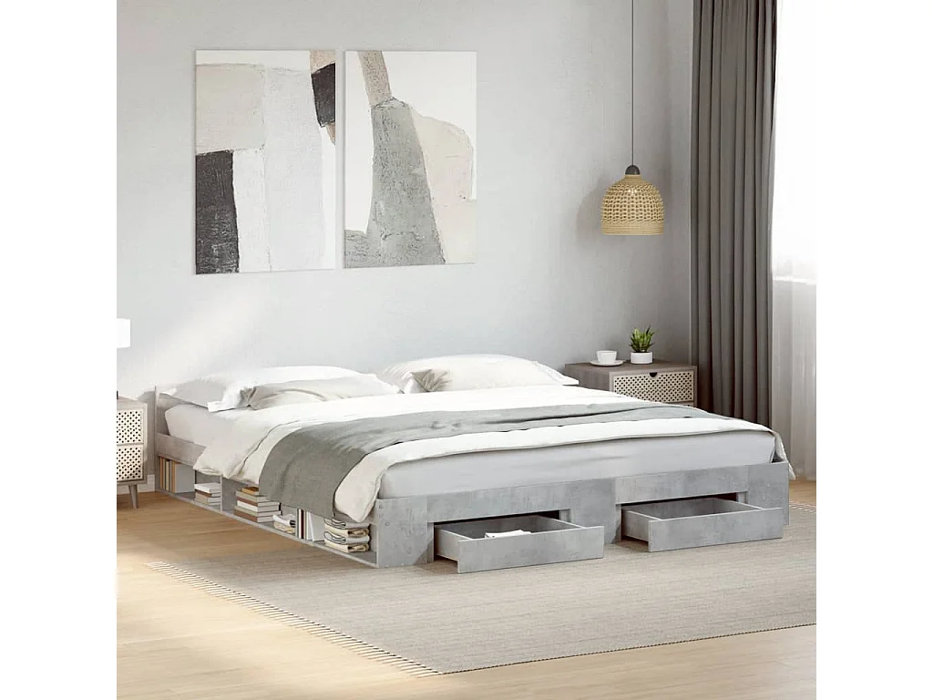 Cama con cajones madera ingeniería gris hormigón 200x200 cm