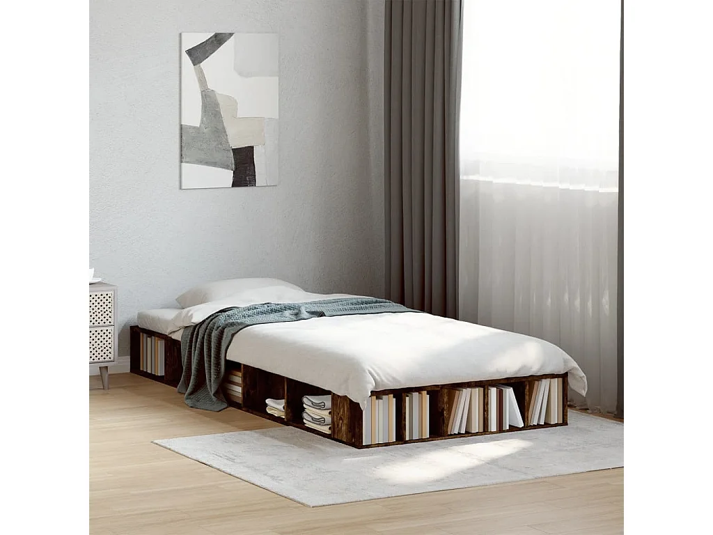 Cadre de lit chêne fumé 90x190 cm bois d'ingénierie