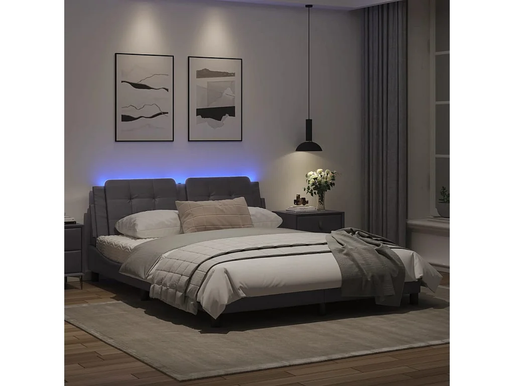 Cadre de lit avec lumières LED gris 160x200 cm similicuir