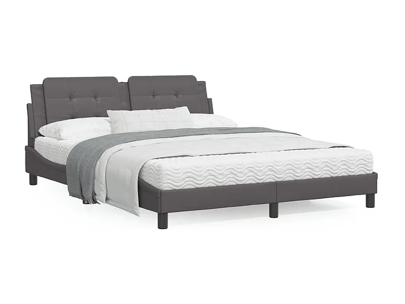 Estrutura de cama c/ luzes LED 160x200cm couro artificial cinza