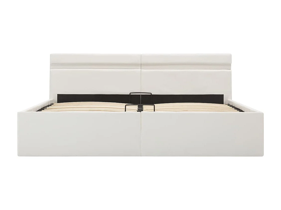 Cama canapé hidráulica con LED cuero sintético blanco 160x200cm