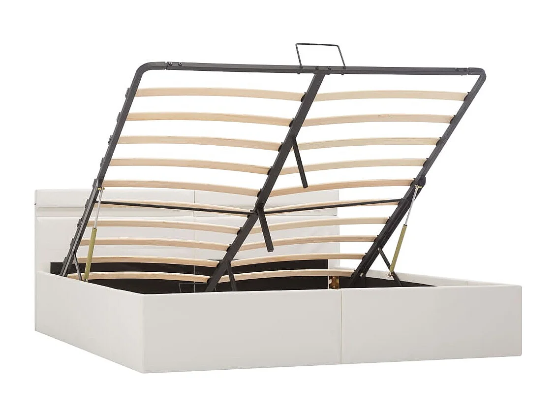 Cama hidráulica c/ arrumação LED 160x200cm couro artif. branco