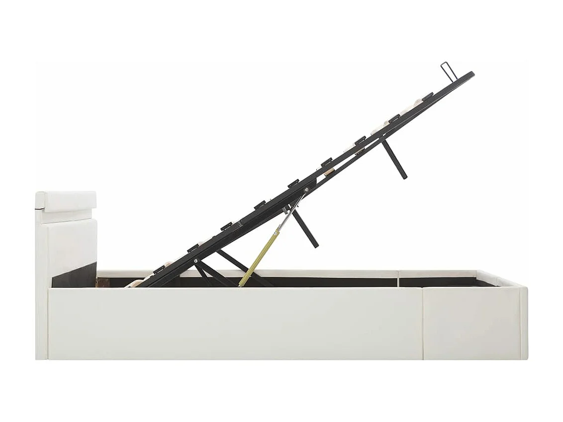 Cama hidráulica c/ arrumação LED 160x200cm couro artif. branco