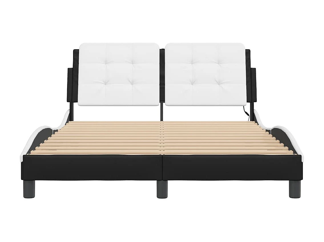 Estrutura cama c/ luzes LED 140x200cm couro artif. preto/branco