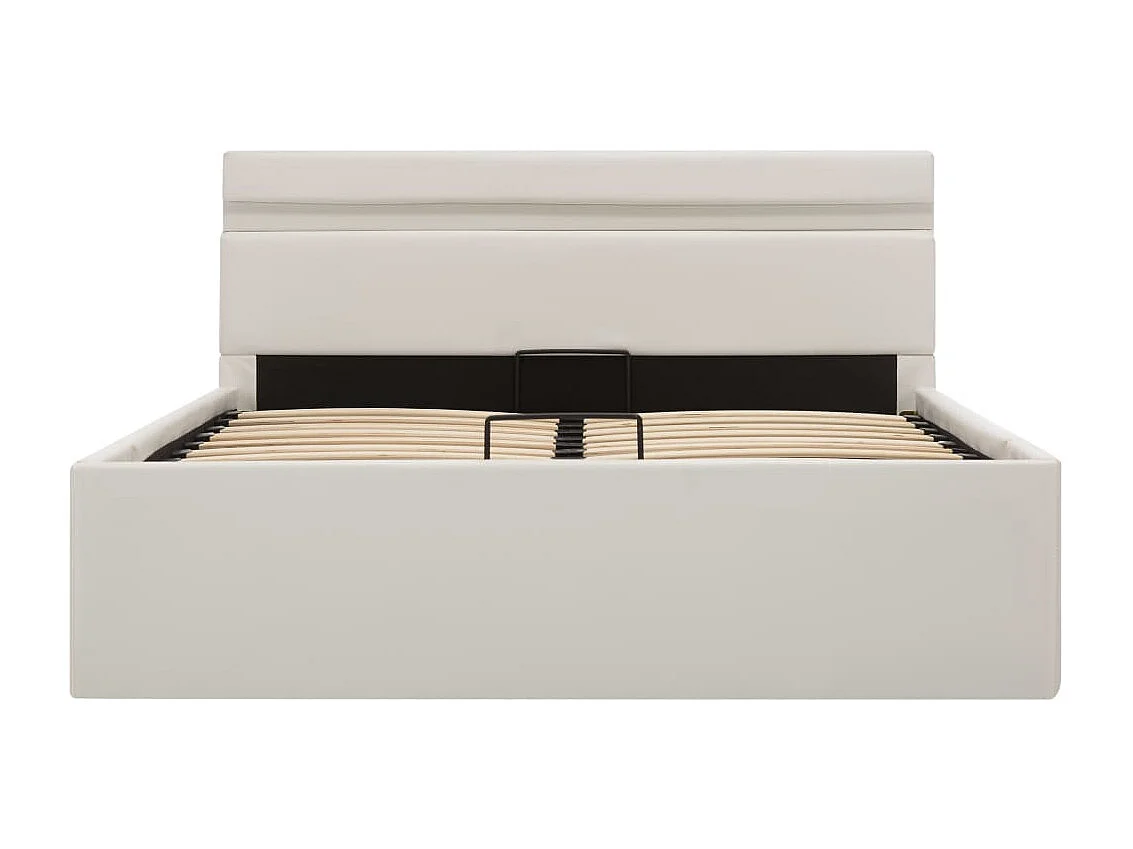 Cama hidráulica c/ arrumação LED 120x200cm couro artifi. branco