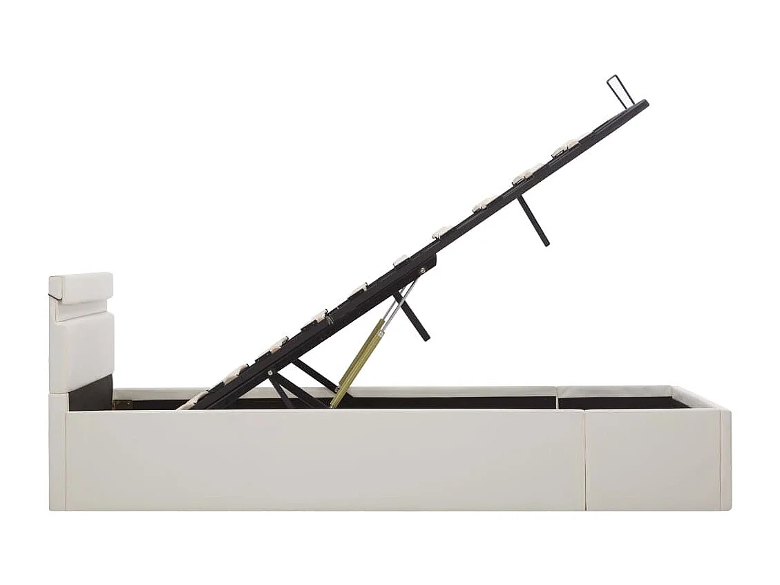 Cama hidráulica c/ arrumação LED 120x200cm couro artifi. branco