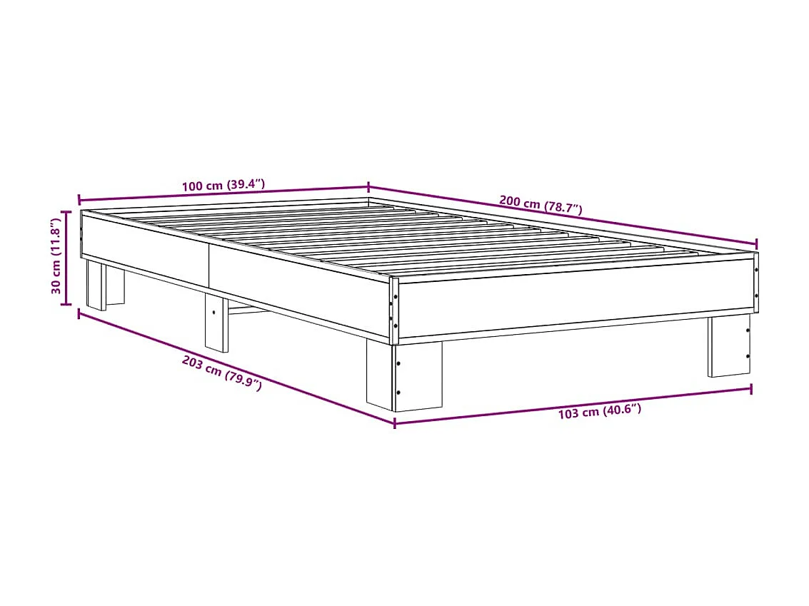 Estructura de cama madera ingeniería y metal negro 100x200 cm