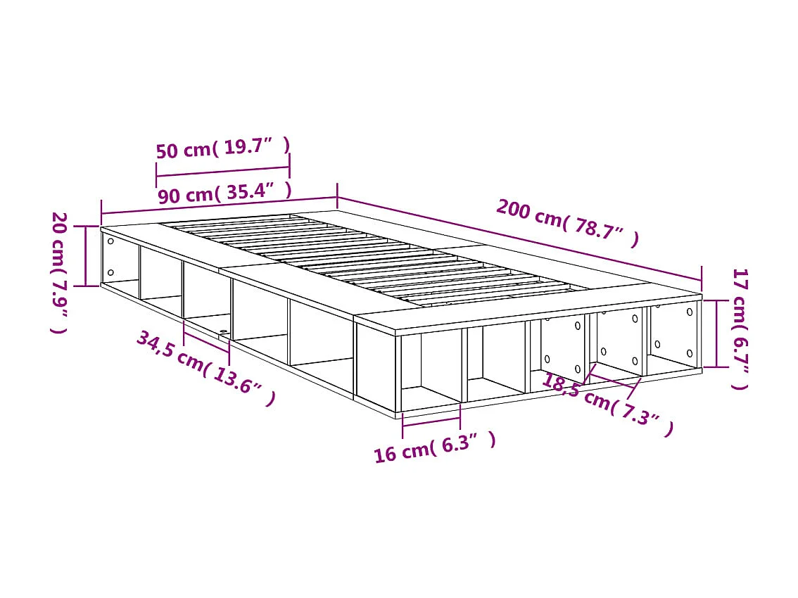 Estructura de cama madera de ingeniería roble marrón 90x200 cm