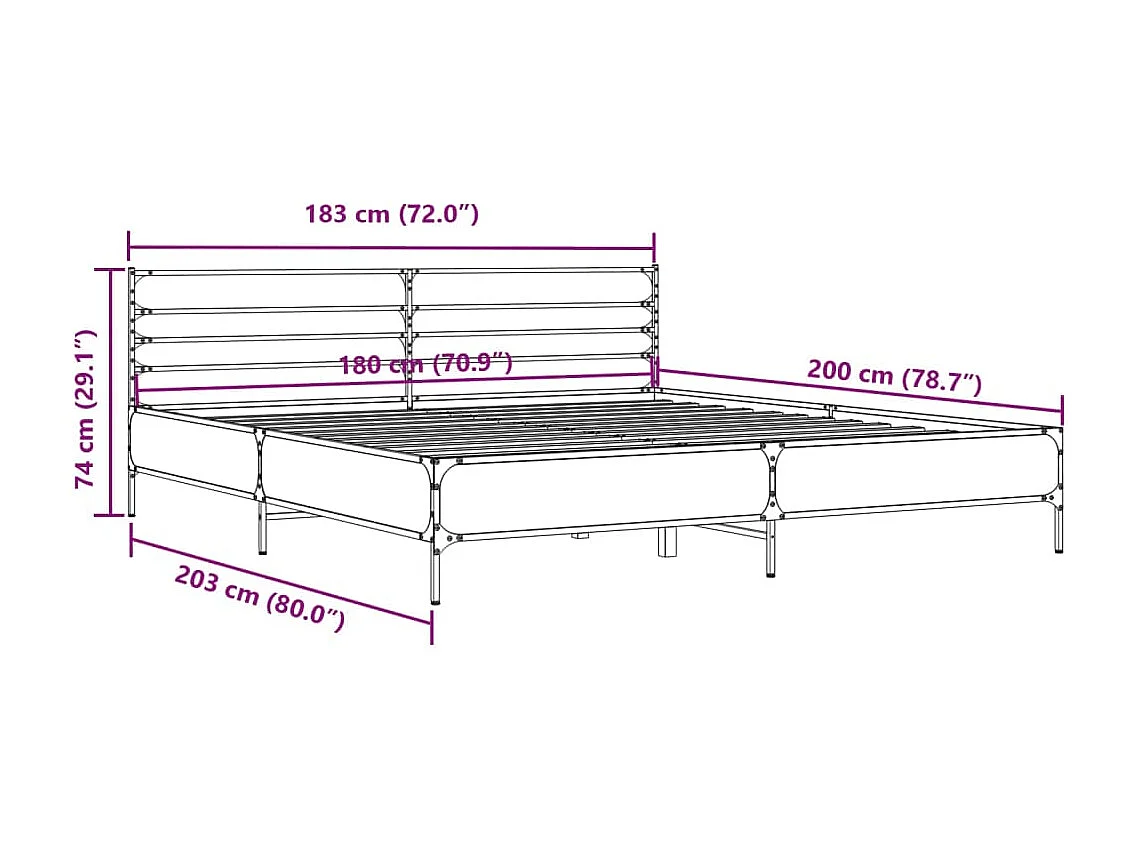 Estructura de cama madera de ingeniería y metal negro 180x200cm