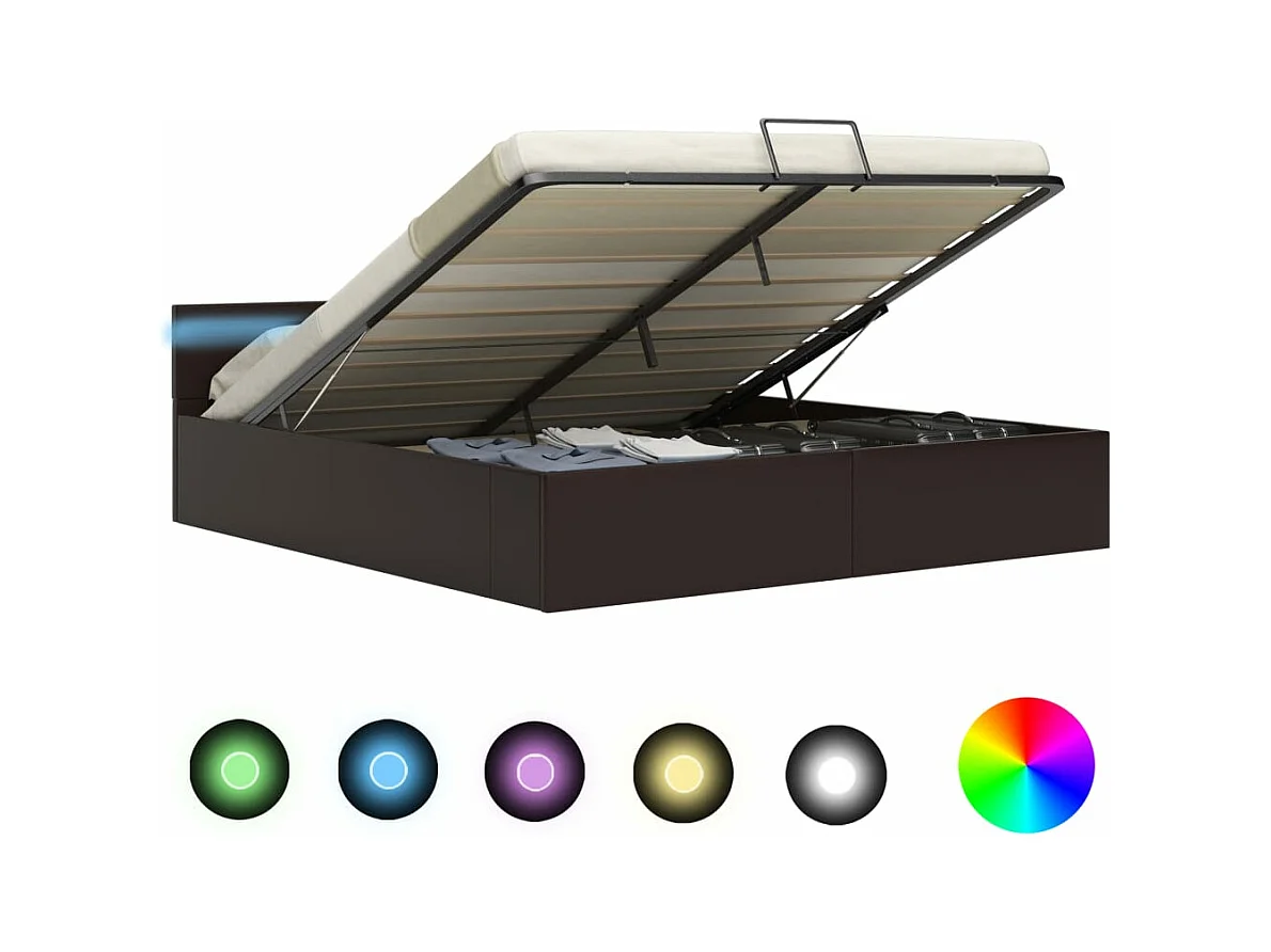 Cadre de lit à rangement avec LED Gris Similicuir 180x200 cm