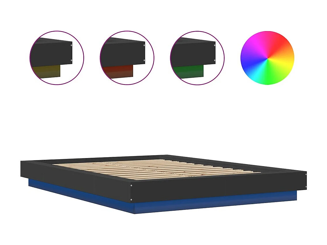 Estructura cama con luces LED madera ingeniería negro 135x190cm