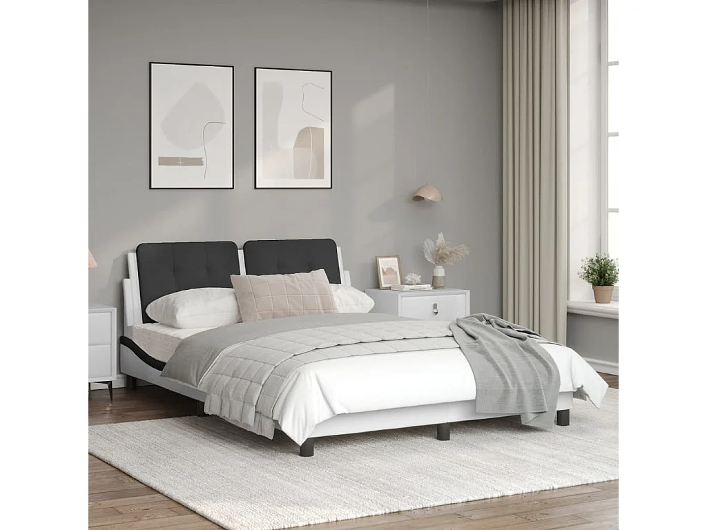 Estructura cama cabecero cuero sintético blanco negro 140x200cm