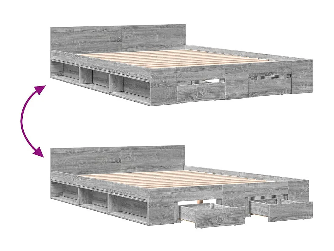 Cama con cajones madera ingeniería gris Sonoma 160x200 cm