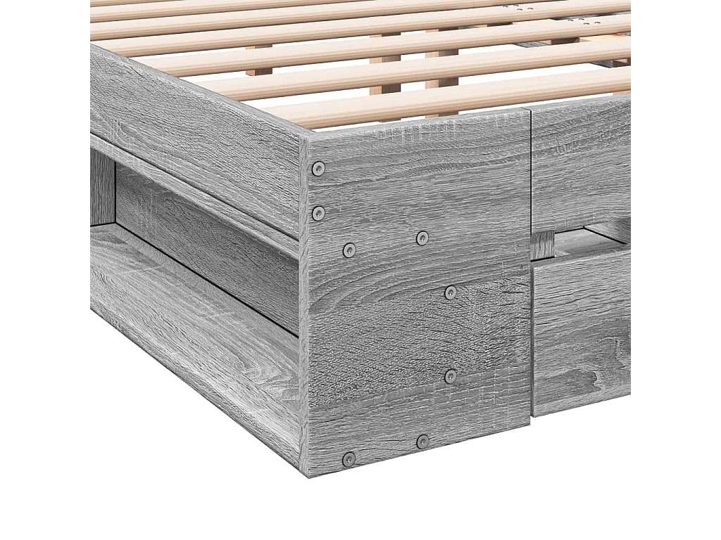 Cama con cajones madera ingeniería gris Sonoma 160x200 cm