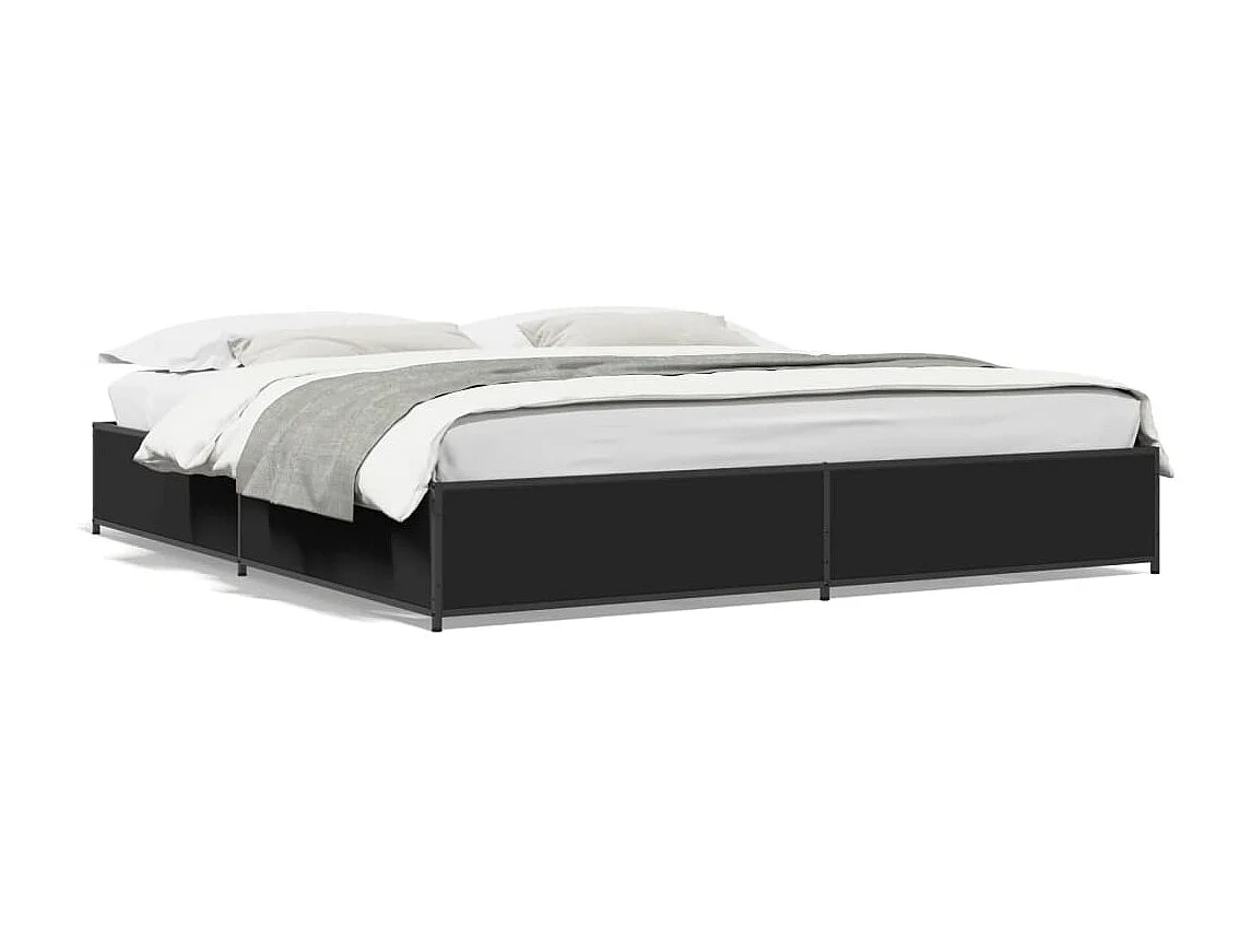 Cadre de lit noir 160x200 cm bois d'ingénierie et métal