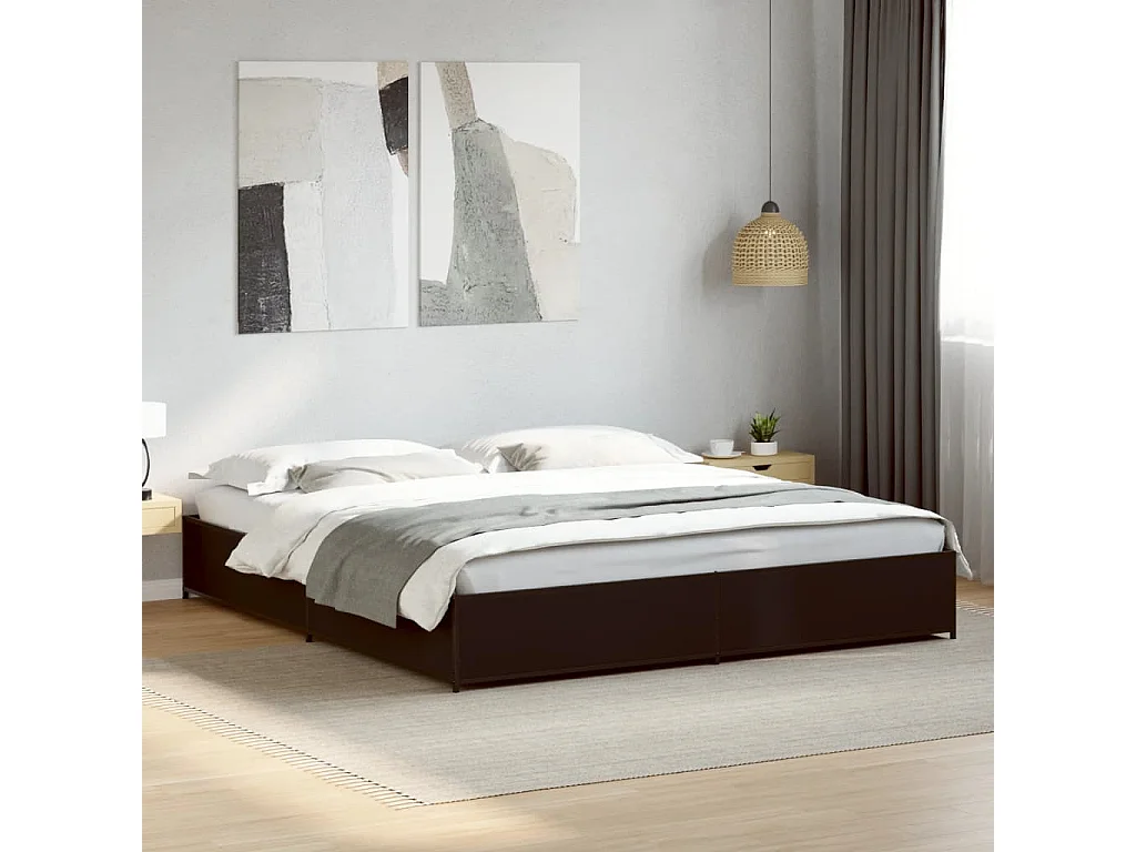 Estrutura de cama 160x200 cm derivados de madeira/metal preto
