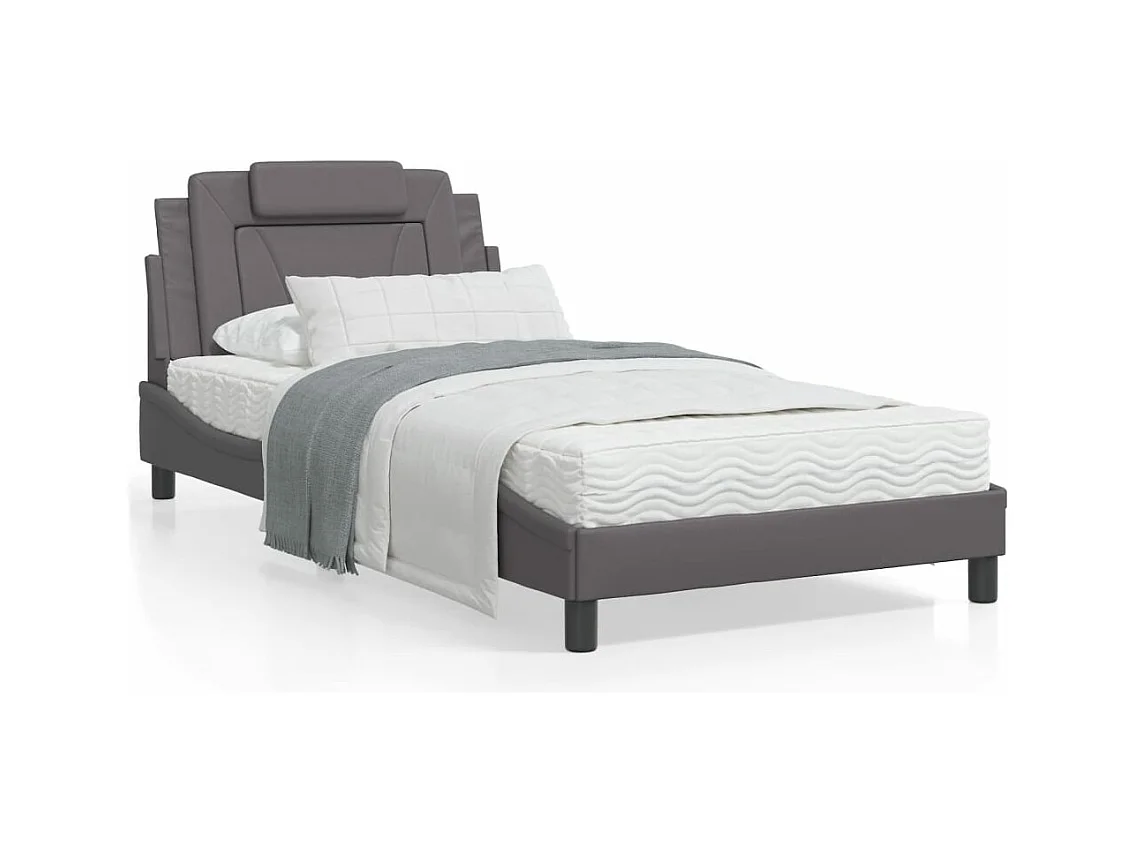 Lit avec matelas gris 100x200 cm similicuir
