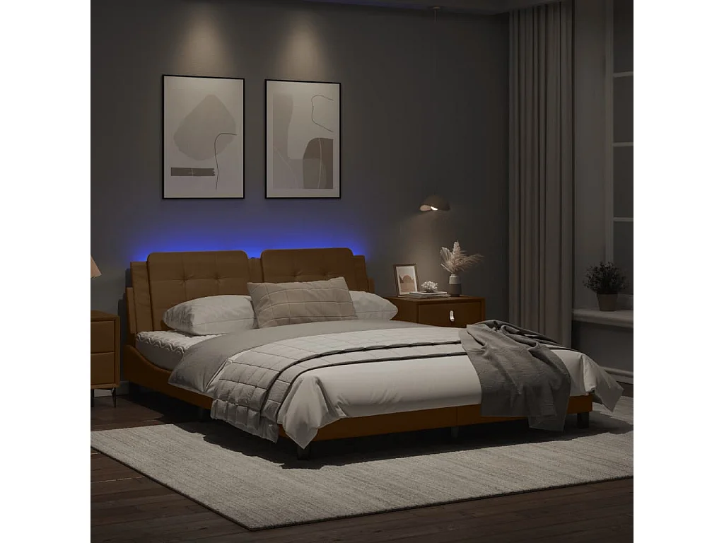 Estructura de cama con luces LED cuero PE capuchino 160x200 cm