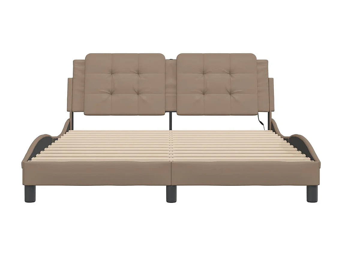 Estructura de cama con luces LED cuero PE capuchino 160x200 cm