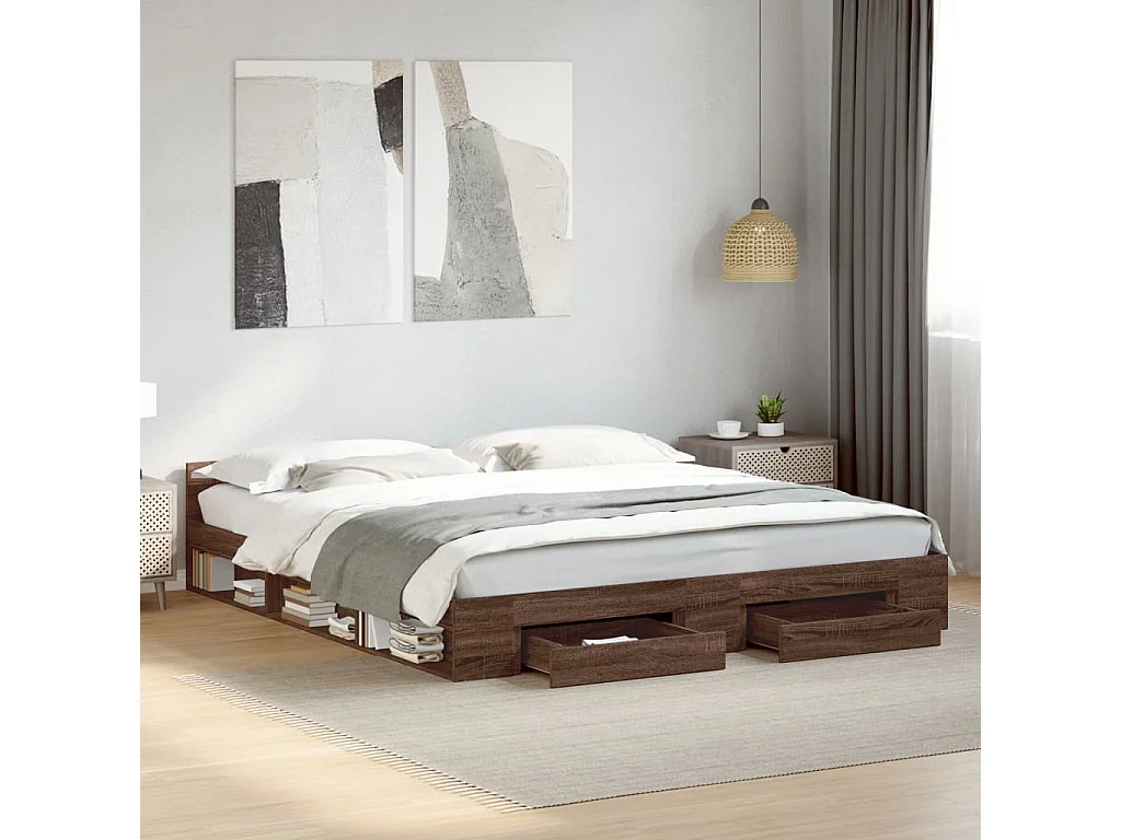 Estrutura cama c/ gavetas derivados madeira carvalho castanho