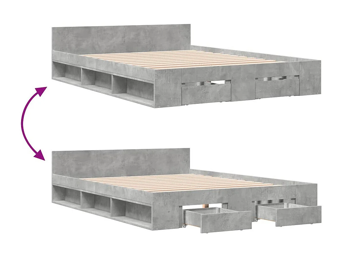 Cama con cajones madera ingeniería gris hormigón 150x200 cm