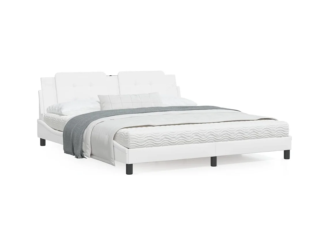 Estructura de cama con luz LED cuero sintético blanco 180x200cm
